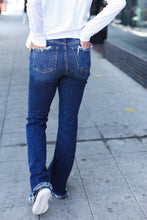 Load image into Gallery viewer, Judy Blue Dark Wash High Waist Frayed Hem Double Button Flare Jeans
