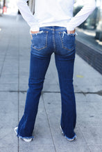 Load image into Gallery viewer, Judy Blue Dark Wash High Waist Frayed Hem Double Button Flare Jeans
