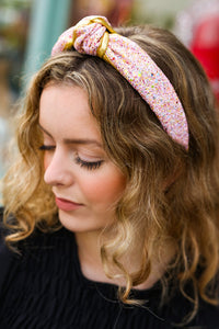 Glitter Top Knot Headband in Pink & Gold
