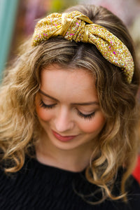 Glitter Top Knot Headband in Gold
