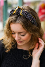 Load image into Gallery viewer, Glitter Top Knot Headband in Black &amp; Gold
