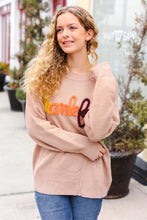 Load image into Gallery viewer, Feeling Thankful Taupe Pop Up Glittery Embroidery Sweater
