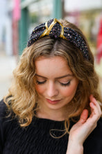 Load image into Gallery viewer, Glitter Top Knot Headband in Black &amp; Gold
