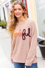 Load image into Gallery viewer, Feeling Thankful Taupe Pop Up Glittery Embroidery Sweater
