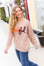 Load image into Gallery viewer, Feeling Thankful Taupe Pop Up Glittery Embroidery Sweater
