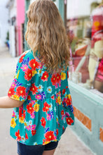 Load image into Gallery viewer, Take Me Away Teal Floral Drop Shoulder Babydoll Top
