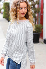 Load image into Gallery viewer, Spread Joy Grey &amp; Ivory Striped Oversized Top
