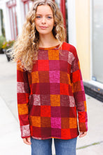 Load image into Gallery viewer, You Got This Burgundy Checker Plaid Print Hacci Knit Top
