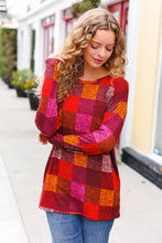 Load image into Gallery viewer, You Got This Burgundy Checker Plaid Print Hacci Knit Top
