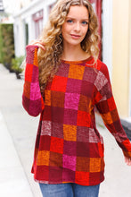 Load image into Gallery viewer, You Got This Burgundy Checker Plaid Print Hacci Knit Top
