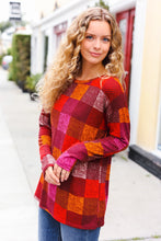 Load image into Gallery viewer, You Got This Burgundy Checker Plaid Print Hacci Knit Top
