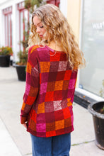 Load image into Gallery viewer, You Got This Burgundy Checker Plaid Print Hacci Knit Top
