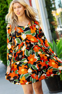 Fall Florals In Bloom Long Sleeve Babydoll Dress