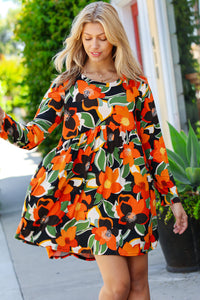 Fall Florals In Bloom Long Sleeve Babydoll Dress