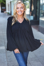 Load image into Gallery viewer, Simple Elegance Black V Neck Babydoll Woven Top
