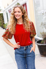 Load image into Gallery viewer, Warmest Wishes Red &amp; Green Sequin Puff Sleeve Velvet Top
