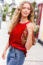 Load image into Gallery viewer, Warmest Wishes Red &amp; Green Sequin Puff Sleeve Velvet Top
