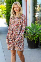 Load image into Gallery viewer, Spellbound Floral Long Sleeve Babydoll Dress in Taupe &amp; Maroon
