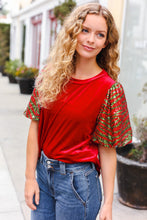 Load image into Gallery viewer, Warmest Wishes Red &amp; Green Sequin Puff Sleeve Velvet Top
