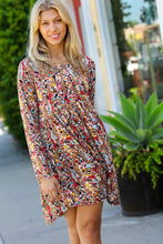 Load image into Gallery viewer, Spellbound Floral Long Sleeve Babydoll Dress in Taupe &amp; Maroon
