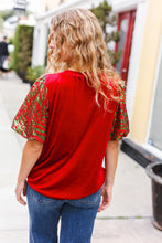 Load image into Gallery viewer, Warmest Wishes Red &amp; Green Sequin Puff Sleeve Velvet Top
