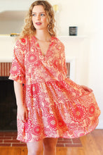 Load image into Gallery viewer, All You Need Peach &amp; Coral Boho Floral V Neck Dress
