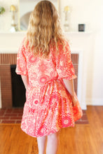 Load image into Gallery viewer, All You Need Peach &amp; Coral Boho Floral V Neck Dress
