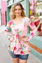 Load image into Gallery viewer, Diva Dreams Pink Floral Print V Neck Babydoll Top
