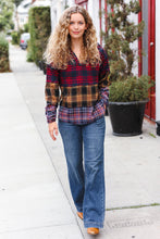 Load image into Gallery viewer, Holiday Ready Red &amp; Mustard Plaid Notched Neck Flannel Hoodie
