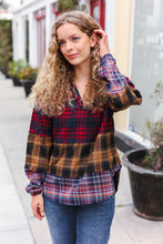 Load image into Gallery viewer, Holiday Ready Red &amp; Mustard Plaid Notched Neck Flannel Hoodie
