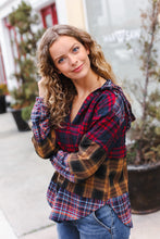 Load image into Gallery viewer, Holiday Ready Red &amp; Mustard Plaid Notched Neck Flannel Hoodie
