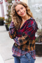 Load image into Gallery viewer, Holiday Ready Red &amp; Mustard Plaid Notched Neck Flannel Hoodie
