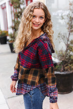 Load image into Gallery viewer, Holiday Ready Red &amp; Mustard Plaid Notched Neck Flannel Hoodie
