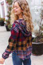 Load image into Gallery viewer, Holiday Ready Red &amp; Mustard Plaid Notched Neck Flannel Hoodie
