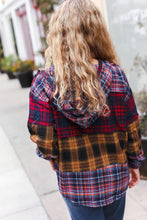 Load image into Gallery viewer, Holiday Ready Red &amp; Mustard Plaid Notched Neck Flannel Hoodie
