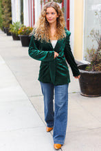 Load image into Gallery viewer, Holiday Stunner Velvet Lapel Blazer in Hunter Green
