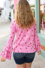 Load image into Gallery viewer, Make You Smile Pink Stripe &amp; Cherries Bell Sleeve Top
