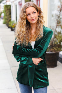 Holiday Stunner Velvet Lapel Blazer in Hunter Green