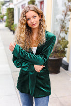 Load image into Gallery viewer, Holiday Stunner Velvet Lapel Blazer in Hunter Green
