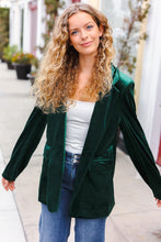 Load image into Gallery viewer, Holiday Stunner Velvet Lapel Blazer in Hunter Green
