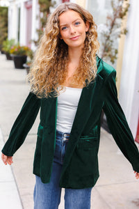 Holiday Stunner Velvet Lapel Blazer in Hunter Green