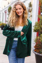 Load image into Gallery viewer, Holiday Stunner Velvet Lapel Blazer in Hunter Green
