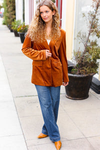 Holiday Stunner Velvet Lapel Blazer in Rust