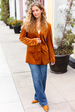 Load image into Gallery viewer, Holiday Stunner Velvet Lapel Blazer in Rust
