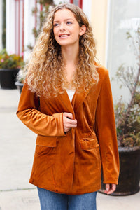 Holiday Stunner Velvet Lapel Blazer in Rust