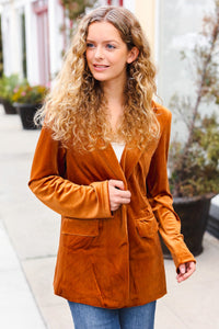 Holiday Stunner Velvet Lapel Blazer in Rust