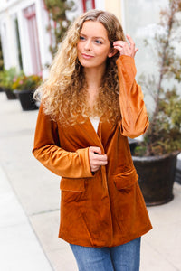 Holiday Stunner Velvet Lapel Blazer in Rust