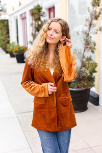 Holiday Stunner Velvet Lapel Blazer in Rust