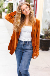 Holiday Stunner Velvet Lapel Blazer in Rust