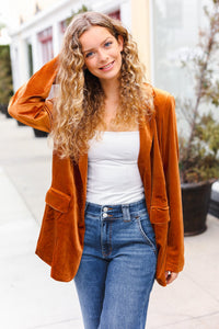 Holiday Stunner Velvet Lapel Blazer in Rust